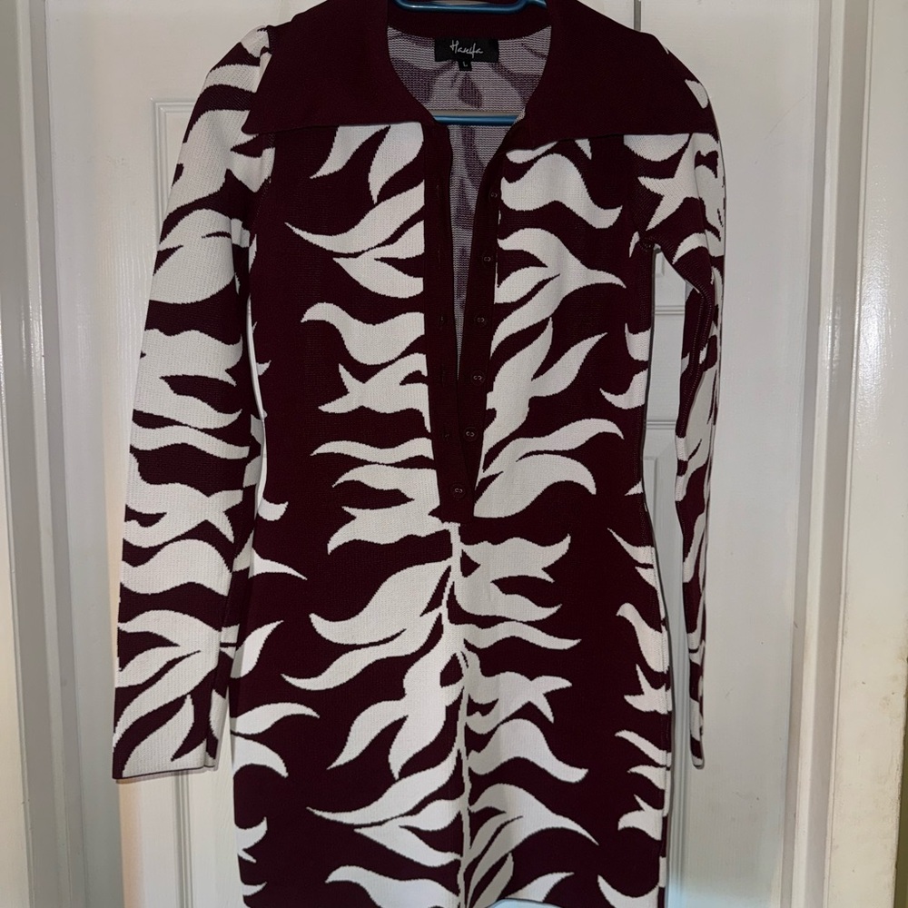 Hanifa Burgundy and White Knit Dress